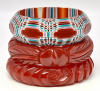 BB286 rare Lea Stein fractal bangle & red bakelite bangles